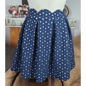 Alya Women's Scallop Waist Navy & White Geometric Skirt Size S